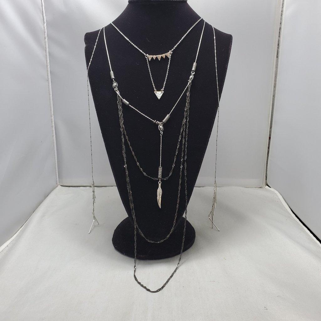 Bke Silver Layered Necklace With Stones